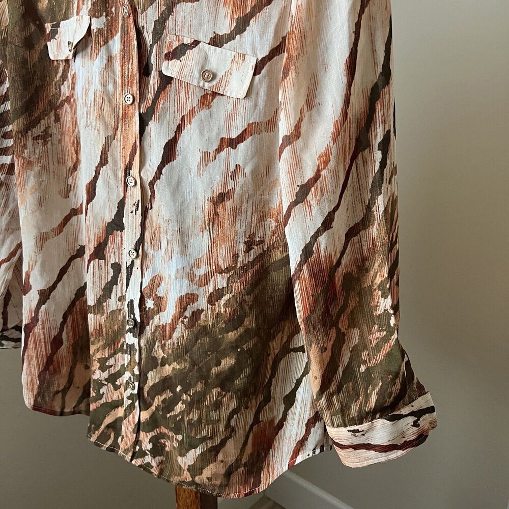 Chico's 0 Joceline Top Long Sleeve Shirt Button Sequin Collar Zebra Animal Chic - Picture 5 of 12